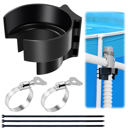 1 Pack Swimming Pool Plunger Valve Bracket Pool Hose Holder Intake Hose Bracket with Hose Clamps Pool Pipe Holder Compatible with Most Brand Pool Valve Support for Above Ground Pools Accessories