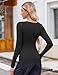 Zeagoo Long Sleeve Top Black Dress Shirt Fitted Square Neck T Shirts Soft Undershirt Clothes