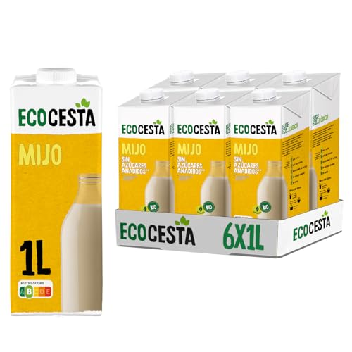 Ecocesta - Pack de 6 Unidades de 1 L de Bebida Ecológica Vegetal de Mijo - Sin Azúcar Añadido y Sin Gluten - Apto para Veganos - Ideal para Tomar Sola, con Café o en Batidos