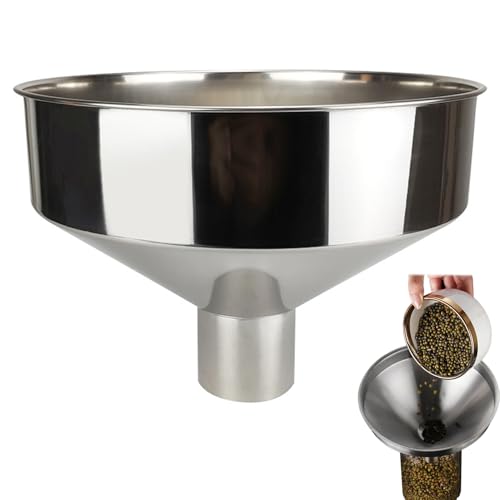 Large Funnel 8x6 Inch Stainless Steel Funnel with 4.2cm Outlet Polished & Smooth Stainless Steel for Kitchen Use for Oil, Soybean Milk & More