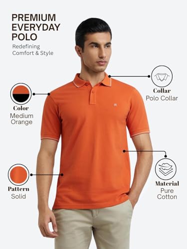 Image of Raymond Men's Modern Fit Solid Pattern Pure Cotton Polo Neck Half Sleeve Casual T-Shirt