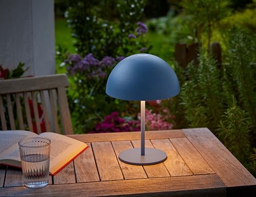 Northpoint LED Metall Akku Tischlampe in Pilzform 28cm hoch Touch-Schalter Outdoor Lampenschirm Terassenleuchte Blau