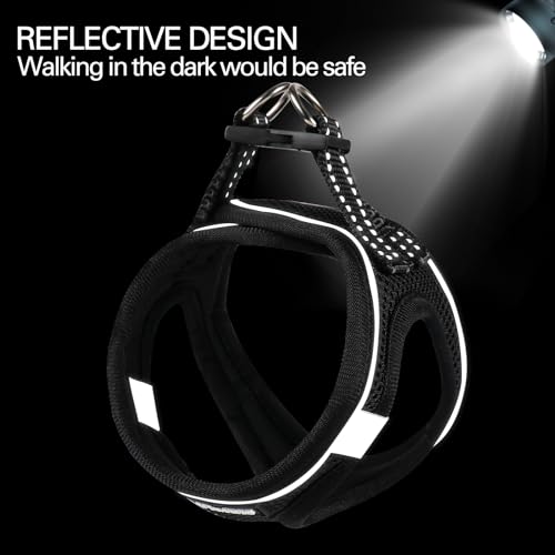 Dog Harness for Small Dogs, Small Dog Harness and Leash Set, Honeycomb Grid, Reflective Lightweight Harness & Anti-Twist Pet Lead (Multi Color, XS-Black) - Image 6
