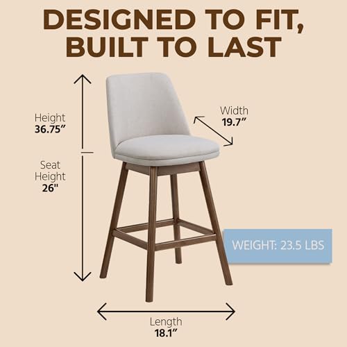 Image of ROME + OAK Rowan 26 inch Swivel Counter Height Stool, Walnut Finish, Set of 2