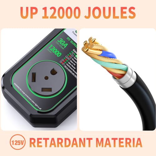 Image of GEARGO RV Surge Protectors 30 Amp, 12000 Joules RV Circuit Analyzer, IP68 Surge Voltage Protection, RV Adapter Plug for Camper (Green)
