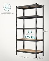 SONGMICS Schnelle Montage, Schwerlastregal 2er Set, Standregal, Lagerregal, Küchenregal, Regal, 5 Ablagen, 45 x 90 x 180 cm, bis 875 kg belastbar, für Keller, Küche, Arbeitszimmer, schwarz GLR452B01 – Ansicht 4