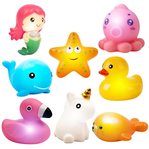 Leuchtendes badespielzeug,8 Stück Badespielzeug,Tier Badewannenspielzeug mit Licht,LED Badewannen Spielzeug,Leuchtende badetiere,Leuchtet Wasserspielzeug Bath Toys,Leuchtet Sensorik Wasserspielzeug
