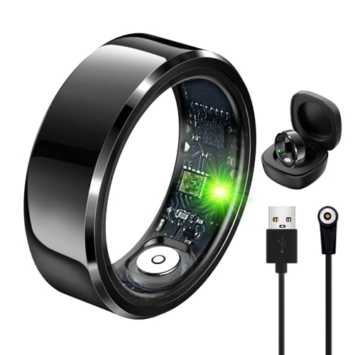 Twievo Smart Ring, Fitness Tracker Ring with Charging Case, IP68 Waterproof, Heart Rate, Blood Oxygen, Sleep Tracker, No App Subscription-Compatible with Android 6.0+ and iOS 11.0 (Black, 10#)
