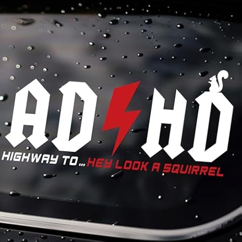 Aolamegs 2 Pcs ADHD Stickers - AD/HD Highway to Hey Look A Squirrel, 8" x 4" Funny Vinyl Truck Decals for Windows, Cars, Trucks, Laptops, Water Bottles Cover