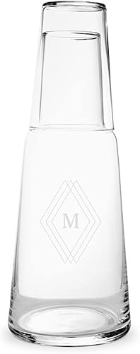 Weddingstar Juego de jarras de agua y vidrio grabado personalizado - Monograma de emblema de diamante
