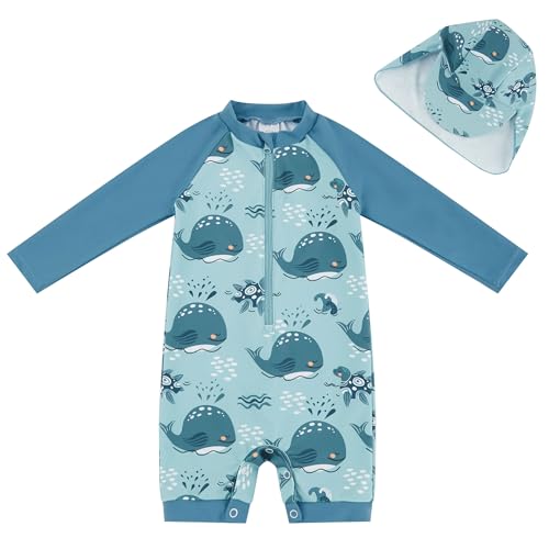 Image of UMELOK Baby Boys UPF 50+ Sun Protection One Piece Rashguard Swimsuit with Snap Bottom