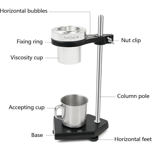 Viscosimètre portable avec support réglable, idéal pour tester précisément la viscosité des revêtements, peintures et encres dans diverses applications industrielles