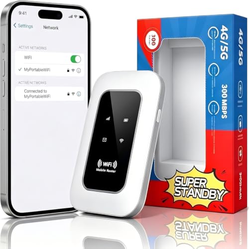 Portable 4G/5G WiFi Hotspot, Unlocked Mobile WiFi Router with SIM Card Slot, 300Mbps LTE CAT4 Wireless Internet Device, Connects Up to 16 Devices, for Camping,Motorhome, Road Trips & Remote Work