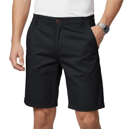 viiotu Mens Shorts Casual Cotton Summer Shorts with Pockets Elastic Waist Shorts for Work Travel Daily Wear (AU, Waist, 38, Regular, Black)