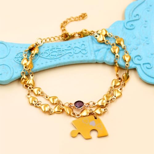 Image of 3PCS Love Heart Chain Bracelet Set for Women Graduation Gift Heart Puzzle Friendship Bracelet Personalized Name 3 Bracelets Customized Best Friends Family Love Jewelry SA4886