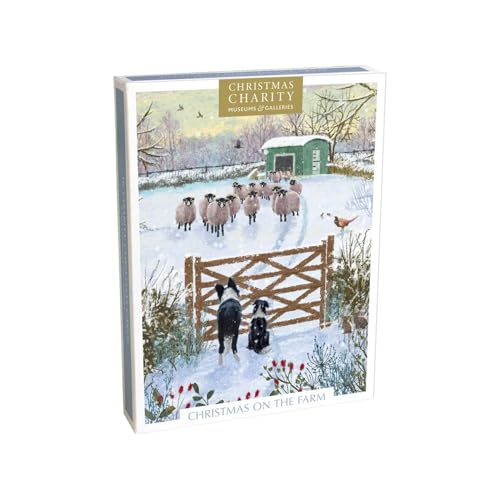 Charity Christmas Cards Box of 16 - BHF, Marie Curie, Mind, NSPCC, Shelter - Dog, Donkey and Sheep Farm Scenes - Artistic Festive Designs - Eco-Friendly - Made in the UK
