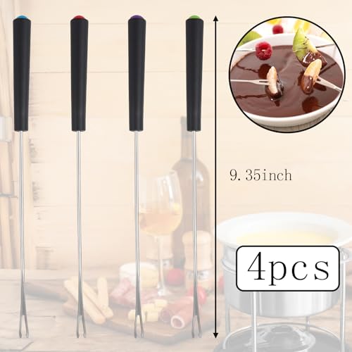 Stainless Steel Fondue Forks - 4 PCS Fondue Sticks with Heat Resistant Handle, 9.1\" Fondues Forks Skewers Accessories for Cheese Grill Cake Chocolate Meat Fruits Roast Marshmallows Dessert