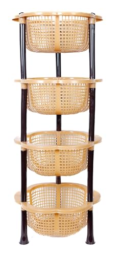 Image of TeDeMel Desire 4 Virgin Plastic Dish Rack | Multipurpose Storage Basket for Onion Potato & Vegetables | Kitchen Tray Rack for Household Use | Durable & Lightweight | Brown