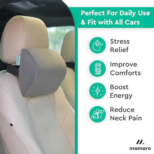 Image of Car Neck Rest Pillow | Memory Foam Head Rest & Neck Support Cushion for Car Seat, Office Chair | Comfortable Ergonomic Design for Neck Pain and Muscle Tension Relieve (Grey, 11x8x3 Inch)