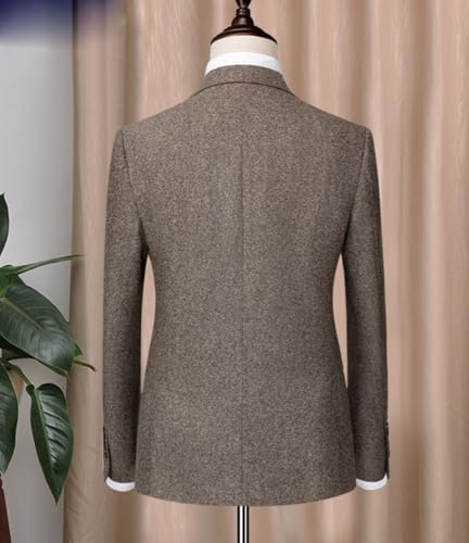 Mens Slim Fit 3 Piece Suit Herringbone Tweed Double Breasted Groom Tuxedos Set Wedding Party Formal Dinner4