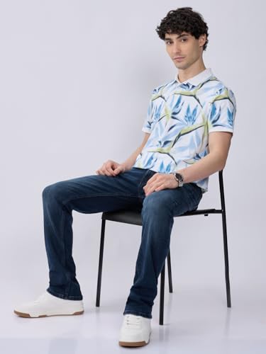 Image of Spykar Men's Slim Fit Polo Neck Half Sleeve Printed Casual T-Shirt