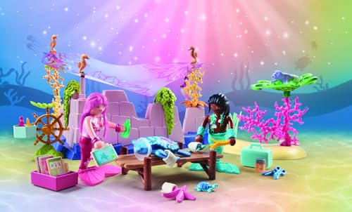 Playmobil 71499 Centre de Soin des sirènes pour Animaux Marins Princess Magic Comprend Deux Personnages des Coquillages Qui se fixent sur la Baignoire et Un décor Dès - vue 7