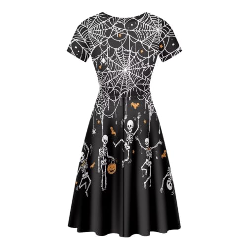 Image of HUGS IDEA Womens Puffy Swing Midi Dress Round Neck Short Sleeve Party A-Line Dresses