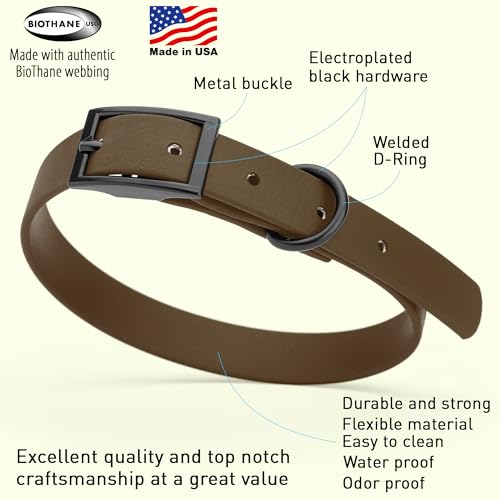 Image of Dogline Biothane Waterproof Dog Collar Strong Coated Nylon Webbing with Black Hardware Odor- Proof for Easy Care Easy to Clean High Performance Fits Small Medium or Large Dogs, Dark Chocolate Brown