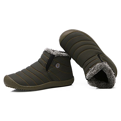 JACKSHIBO Snow Winter Boots for Women Men Waterproof Fur Lined Boots Outdoor Slip on Boots Grey High Top 7 Women/ 6.5 Men