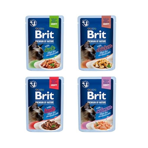 Brit Premium Delicate Nassfutter Multipack für Katzen, zarte Filets in Soße, Huhn, Lachs, Lamm & Ente, proteinreiches Katzenfutter, 12 x 85 g – Bild 3
