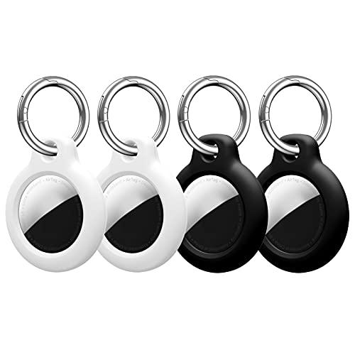 SPGUARD Air Tag Hülle Kompatibel mit Apple Airtags Anhänger Schlüsselanhänger Hartplastik PC Airtag Anhänger Stark und Robust Airtags Zubehör 4 Stück (Schwarz/Weiß) Cover