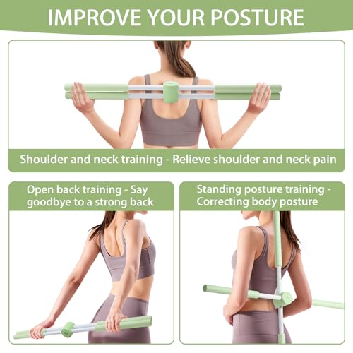Yoga Stange für Haltungskorrektur – Anti-Buckel Yoga Stick für Rücken & Nacken, Yogastange Kreuz mit Edelstahlkern mit Schaumstoffgriff, Ideal für Ganzkörper-Training, Stretching und Fitness