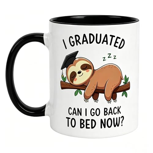 Yjiftdtk Funny Graduation Mug – I Graduated Can I Go Back to Bed Now? Coffee Cup for Sleep Lover Grad, High School or College Graduate Gift, Sarcastic Student Present (White, 11 oz)