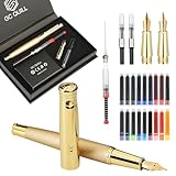 GC QUILL Fancy Fountain Pen Set – Fine and Medium Nibs, 18 Ink Cartridges, Ink Converter, Syringe Filler, Luxury Pen Gift for Men Women, Nice Pen for Writing Journaling (Gold)