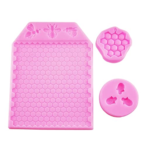 Eidoct Lot de 3 moules en silicone en forme de bourdon en nid d'abeille, moules à gâteau au chocolat, moules à sucre, fondants, cupcakes, décorations en argile et pendentifs (rose) Cover