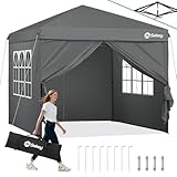 Sekey Pop Up Pavillon 3x3 Wasserdicht Stabil Winterfest, Faltpavillon 3 x 3 m, Camping Pavillion Faltbar Partyzelt mit Seitenwänden, Höhe Verstellbar in 3 Stufen, Grau