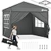 Sekey Pop Up Pavillon 3x3 Wasserdicht Stabil Winterfest, Faltpavillon 3 x 3 m, Camping Pavillion Faltbar Partyzelt mit Seitenwänden, Höhe Verstellbar in 3 Stufen, Grau