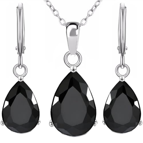 Crystalline Azuria Femme Ensemble Larmes Collier et Pendantes Boucles d'Oreilles 18ct Plaqué Or Blanc avec Cristaux Noir en Zircone