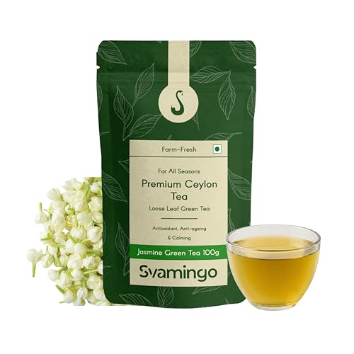 Jasmine Green Tea 100g (50 Cups) - Best for Stress Relief & Weight Loss, Natural Jasmine, Pure Sri Lanka Ceylon Tea, Single Origin, High Grown, Antioxidants Rich | SVAMINGO
