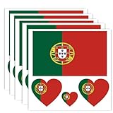 Lot de 20 tatouages drapeau portugais - Bannière portugaise - Autocollants de décoration - Rectangulaires - Cœur étanche - Pour fête défilée (5 feuilles)