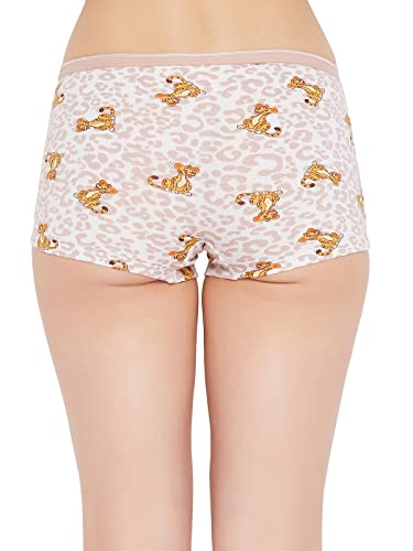 Image of Clovia Women's Cotton Mid Waist Leopard Print Boyshorts in White