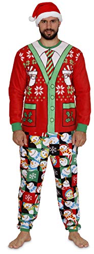 Secret Santa Adult Mens Womens Christmas Holiday Elf Onesie Pajama, Ugly Sweater Onesie, Size Small