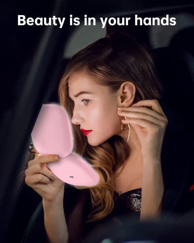 Gospire Rechargeable Travel Makeup Mirror With Lights And Magnification 1X/10X, Led Compact Mirror With 3 Light Colors & Adjustable Brightness, Small Vanity Mirror Handheld For Purses – Pink #TOP6