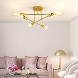 focondot Ceiling Light Fixture, 6-Light Semi Flush Mount Ceiling Light, Mordern Gold Chandeliers for