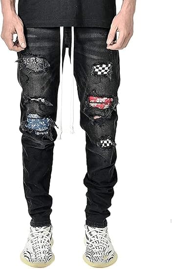 Maiyifu-GJ Men's Distressed Biker Jeans Slim Fit Skinny Destroyed Ripped Denim Pants Fashion Hip Hop Tapered Leg Jeans4