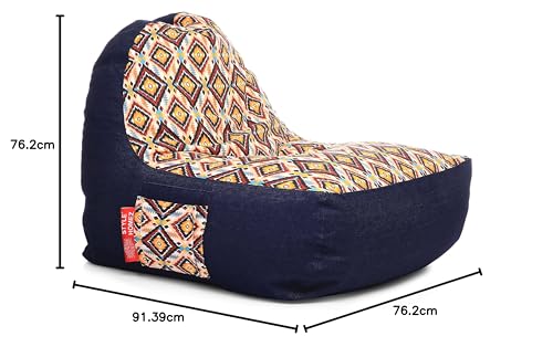 Image of Style Homez Urban Design Denim Canvas Geometric Printed Chair Bean Bag XXL Size Filled with Beans Fillers