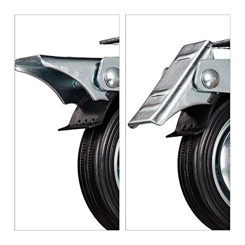 Relaxdays Schwerlastrollen 4er Set, drehbar, Kugellager, 2 Rollen mit Bremse, Tragkraft bis 200kg, Rad D: 75 mm, schwarz