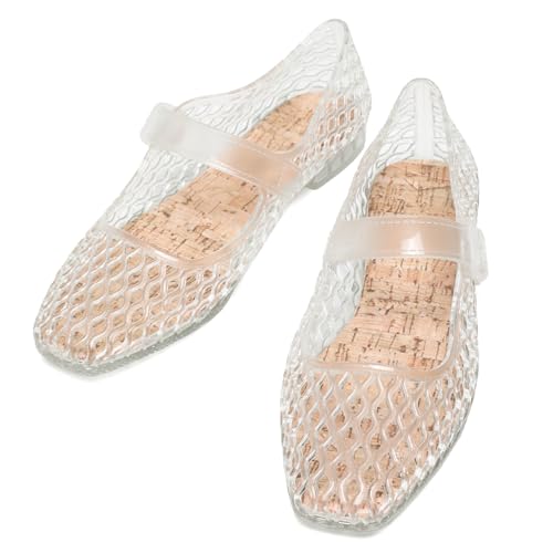Jelly Flat Shoes for Women Square Toe Mesh Ballet Flats Clear Beach Mary Jane Jellies Comfortbale Ballerina with Buckle Strap4