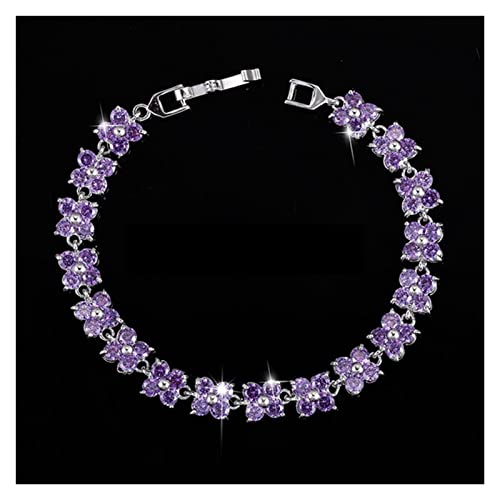 Bracelet femme or blanc trèfle 4 feuilles en zircone cubique et gros cristaux de pierre rouge