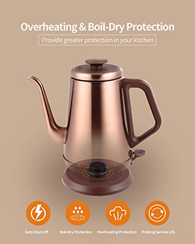 Dmofwhi BOYEB 1000W Gooseneck Electric Kettle (1.0L),100% Stainless Steel Bpa Free Tea Kettle thumb #4